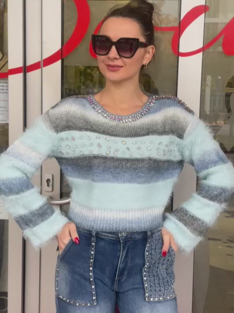 Strick Pulli mit Strass Steine und Glitzer