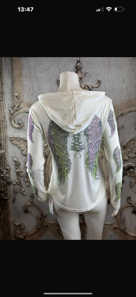 Weiße Langarmshirts mit Strassdesigns