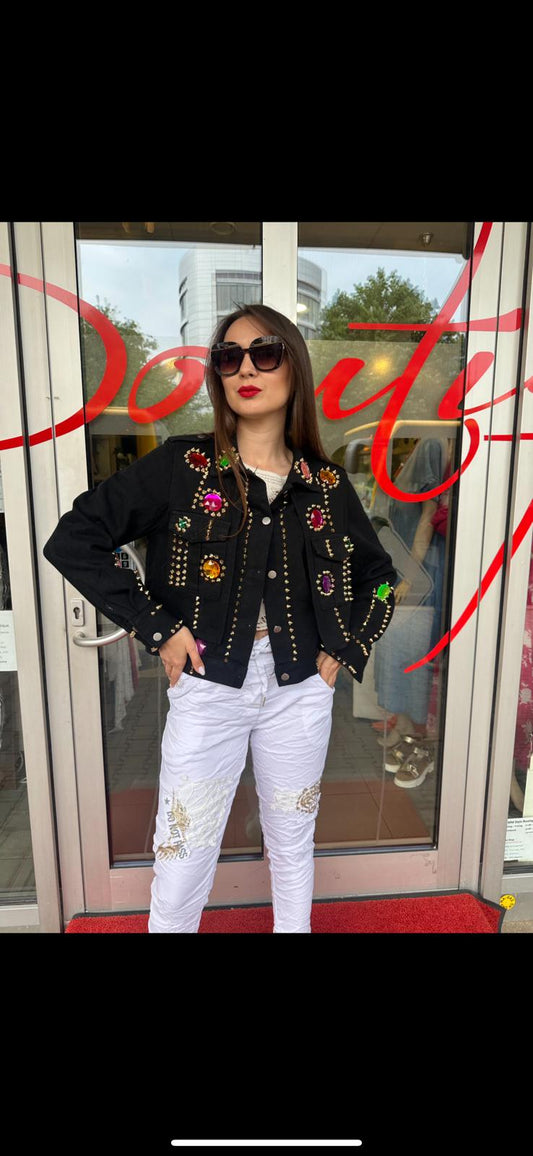 Jeans Jacke mit bunten Steine und Nieten