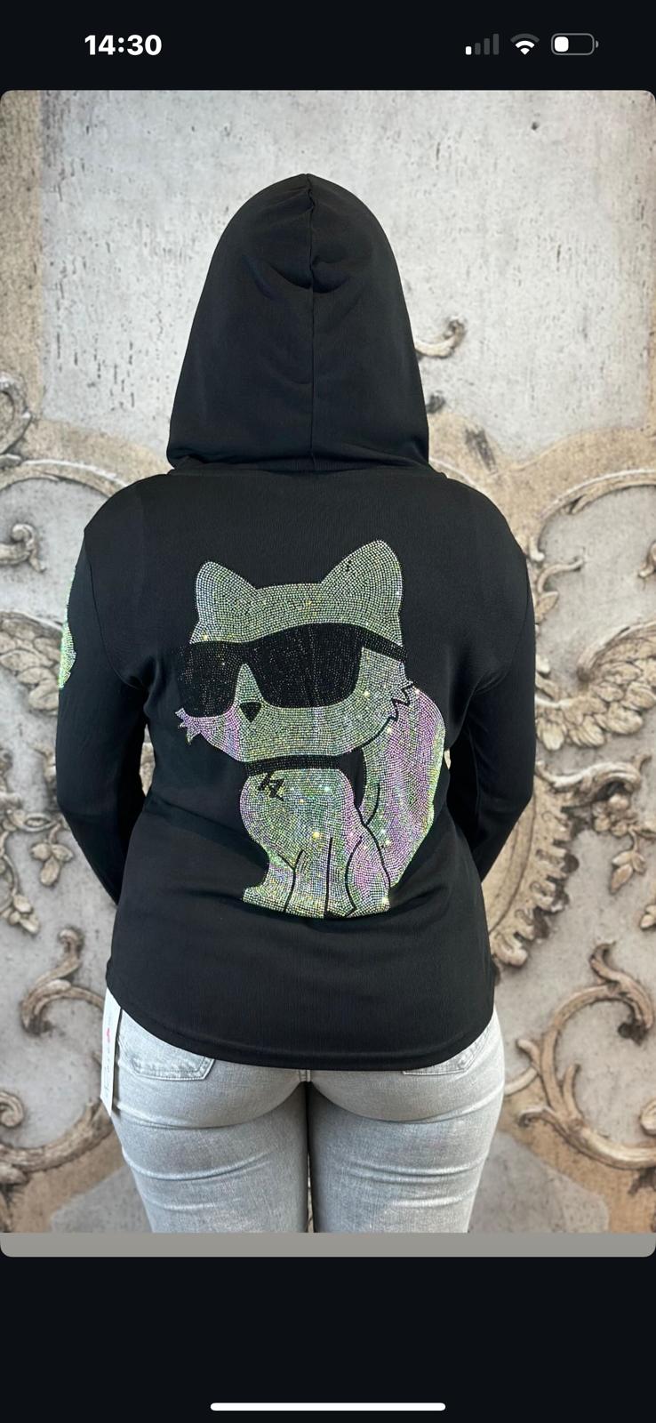 Schwarze Langarmshirts mit Kapuze und Strassdesigns