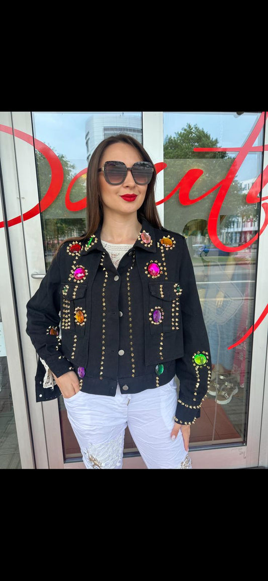 Jeans Jacke mit bunten Steine und Nieten