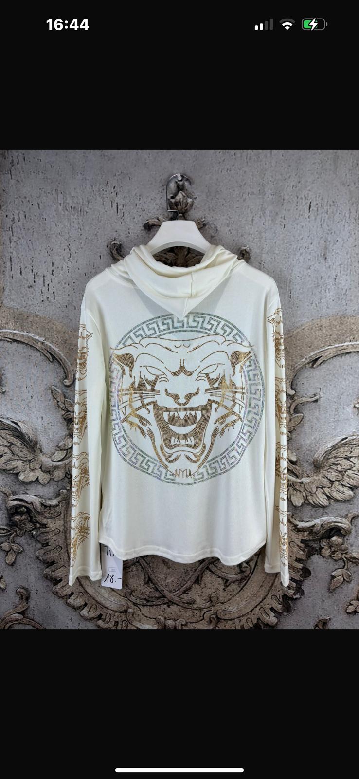 Weiße Langarmshirts mit Strassdesigns