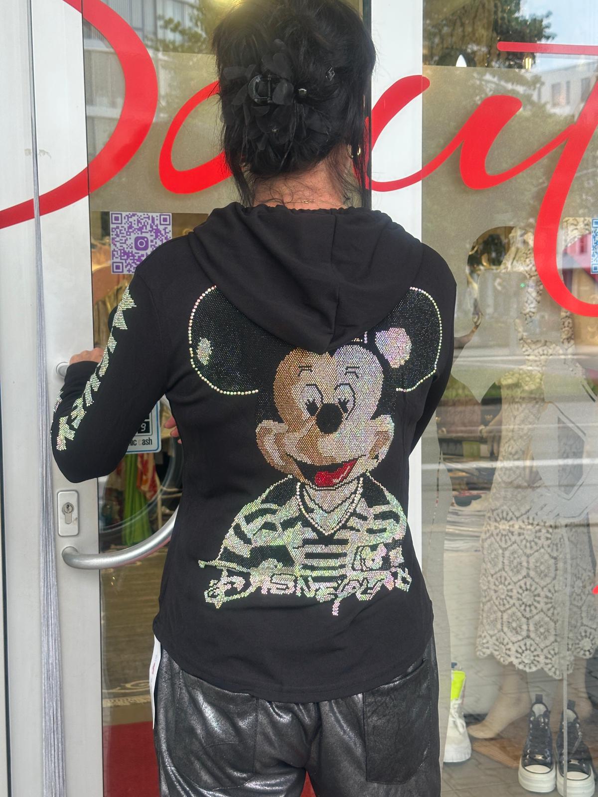 Schwarze Langarmshirts mit Kapuze und Strassdesigns