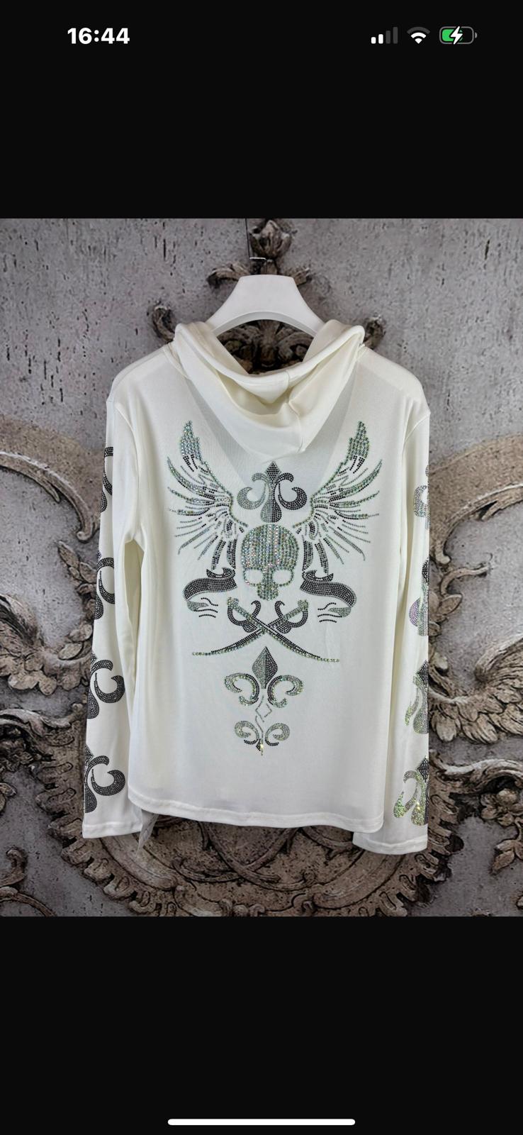 Weiße Langarmshirts mit Strassdesigns