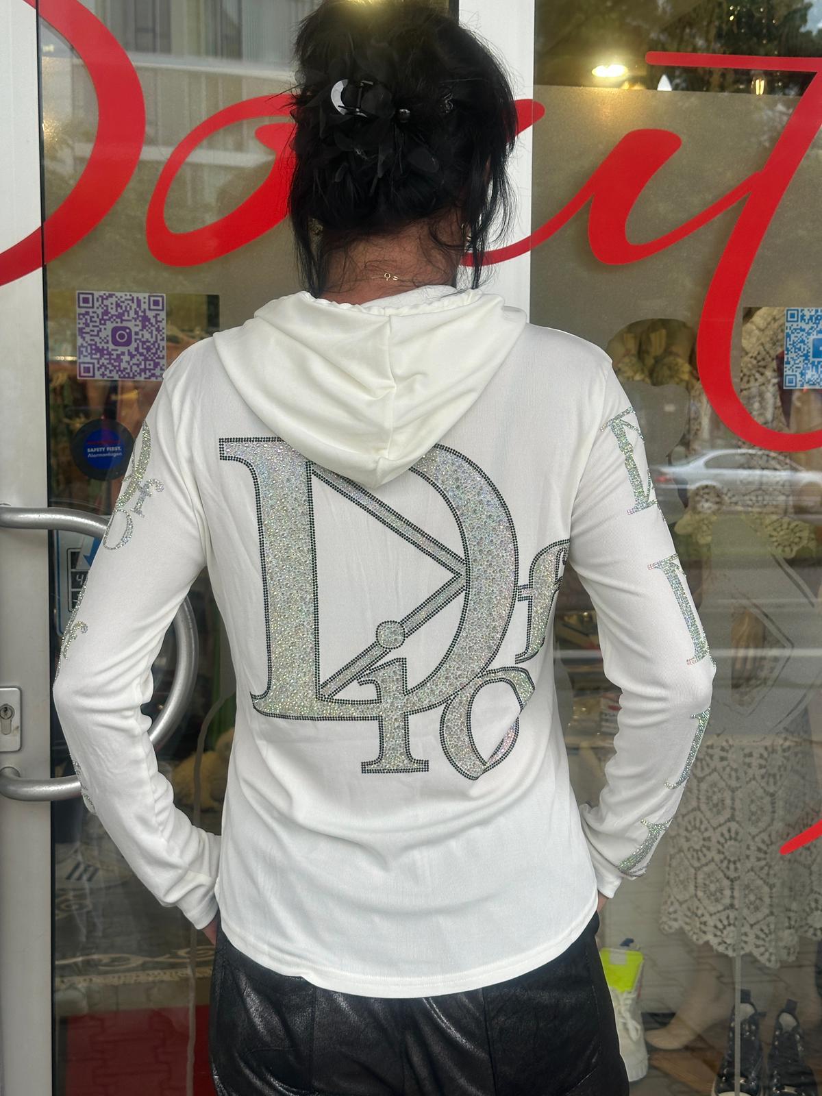Weiße Langarmshirts mit Strassdesigns