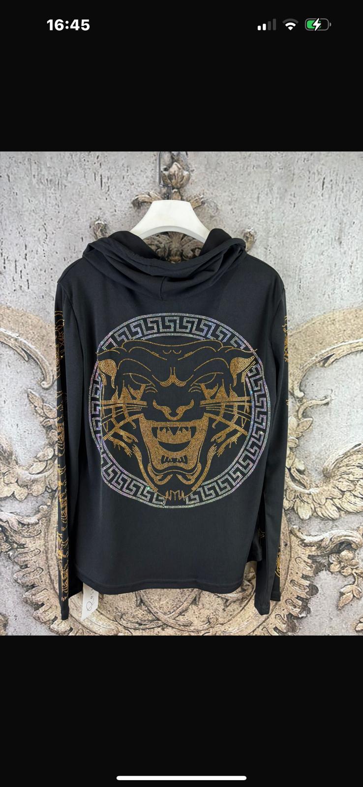 Schwarze Langarmshirts mit Kapuze und Strassdesigns